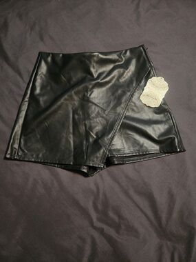 Altar'd State Black Faux Leather Skort Shorts